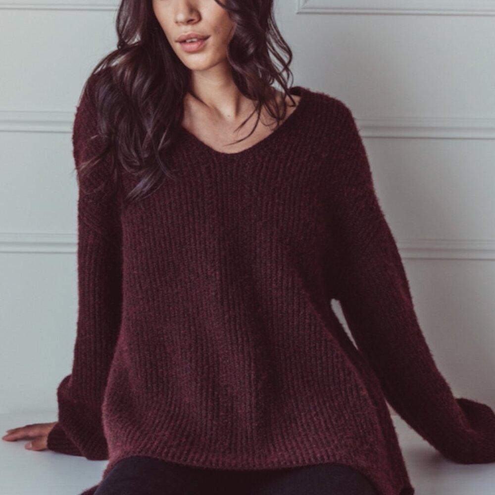 Gentle Fawn Hartley Textured Knit Sweater | Merlot Burgundy | Size Small